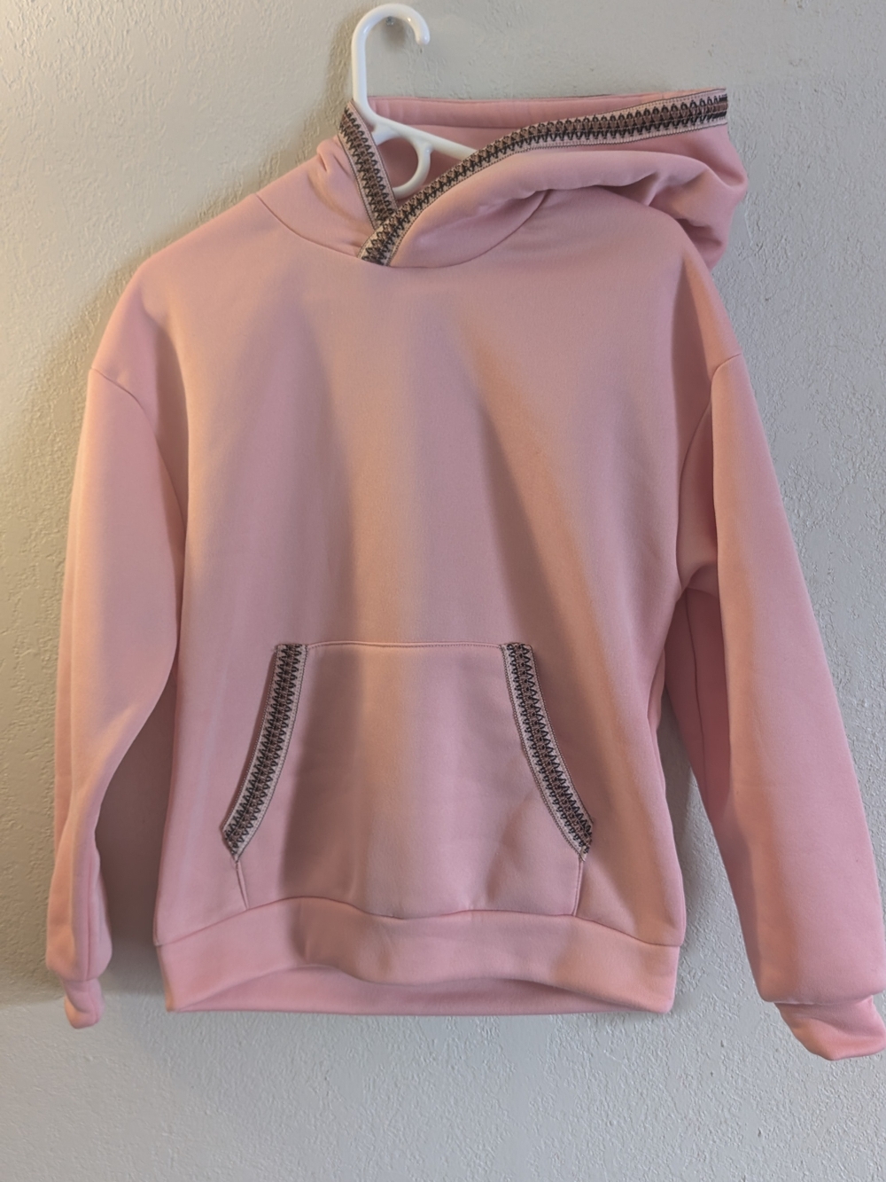 Women’s Pink Hooded Sweatshirt with Contrast Stitching